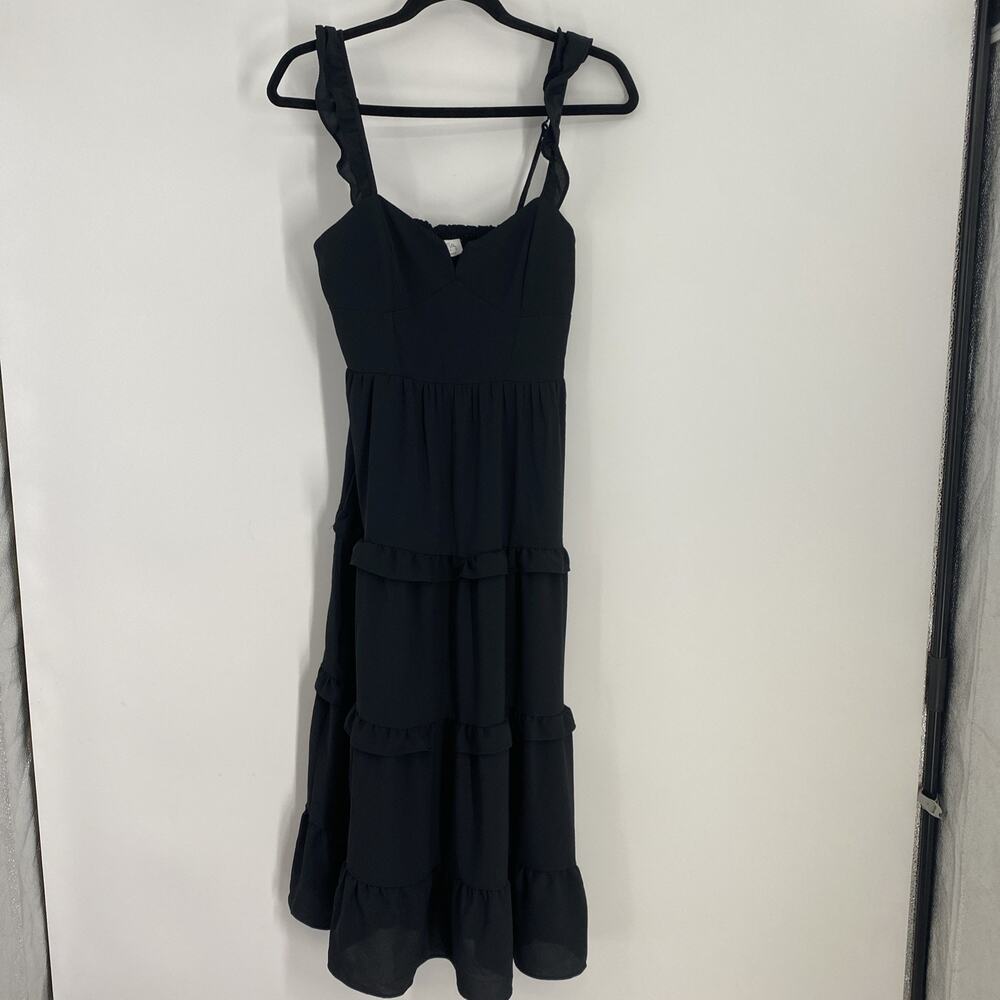 NWT Sofia Vegara Sundress Women’s XS Black Midi Tier Babydoll Boho Beach 614
